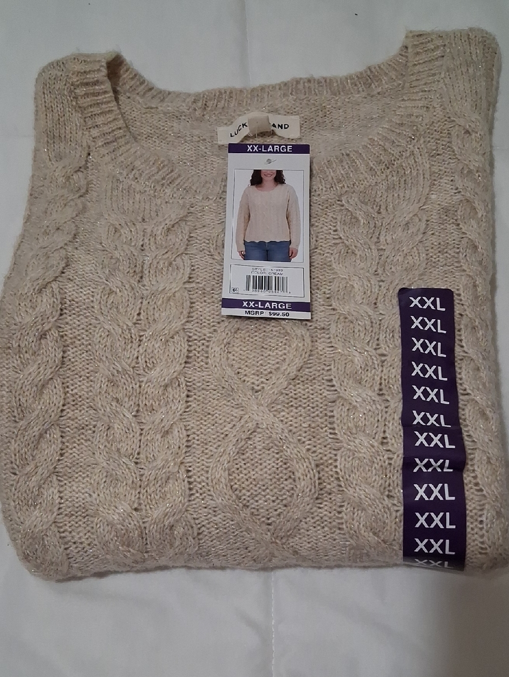 NWT Womans Cable Knit Crewneck Sweater in Beige - XX-Large - Picture 1 of 9